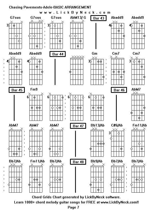 Chord Grids Chart of chord melody fingerstyle guitar song-Chasing Pavements-Adele-BASIC ARRANGEMENT,generated by LickByNeck software.